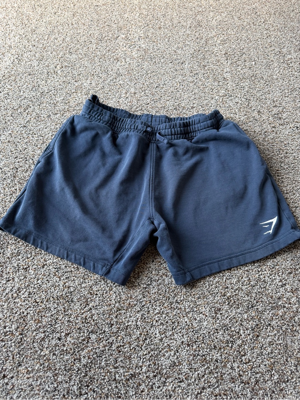 Gymshark Mens Navy Blue Fleece Sweat Shorts Large Drawstring Logo Gym Workout